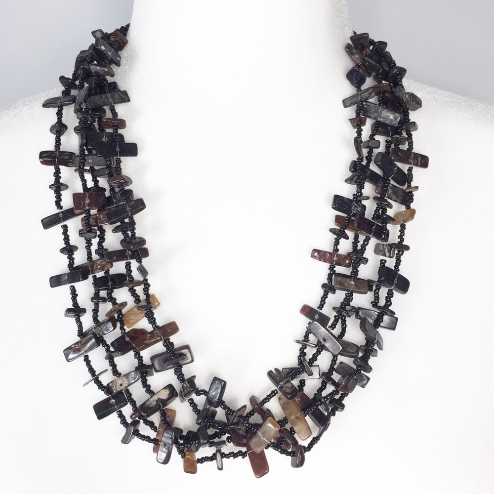 5 Strand Bohemian Necklace Earth Toned Savage Bead